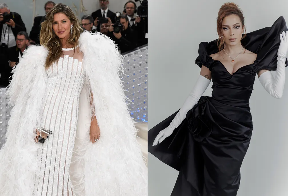 Gisele Bündchen e Anitta no Met Gala 2023 — Foto: Evan Agostini/Invision/AP e Zee Nunes